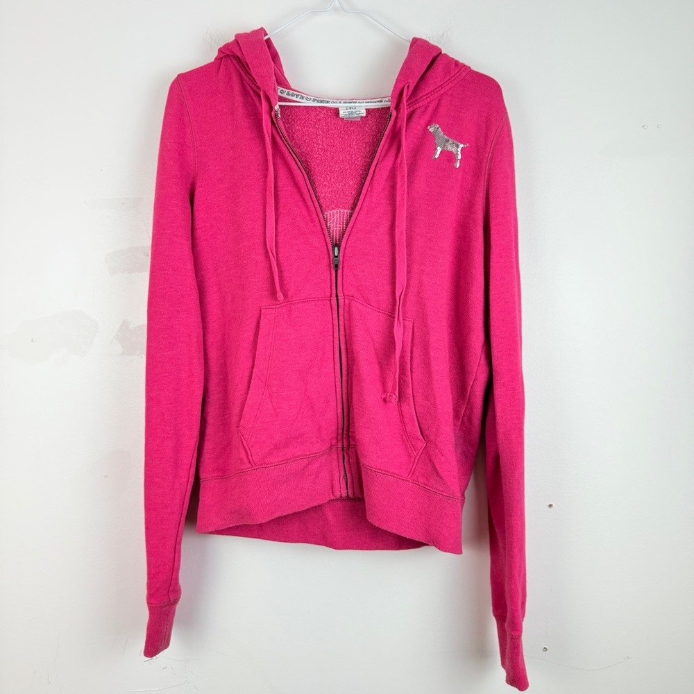 VS Pink Y2K Sequin Zip-Up Hoodie with Dog Logo